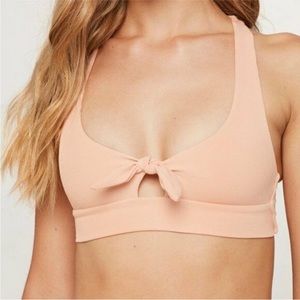 L*Space Tara Ribbed Racerback Tie Front Bikini Top Peach M NWT